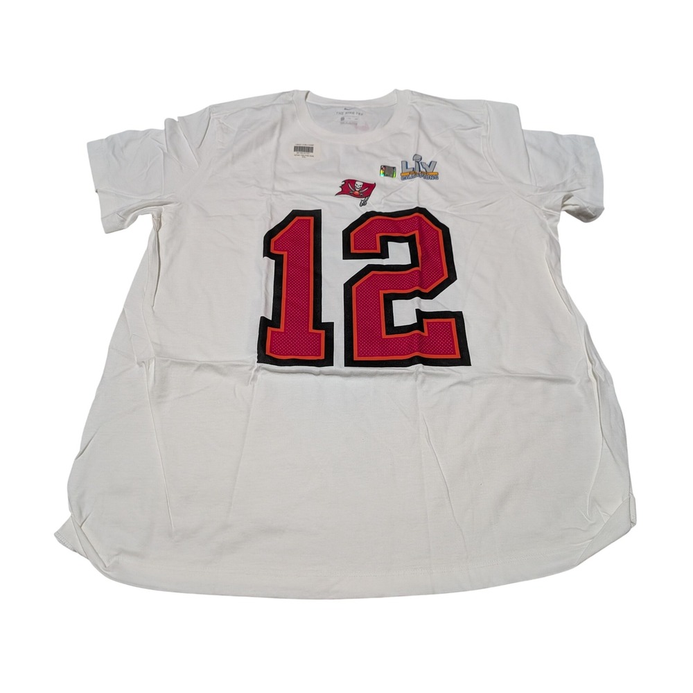 Nike T-Shirt Mens XXL White Tom Brady 12 Tampa Bay Buccaneers Super Bowl LV New